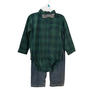 CARTER’S 3 Piece Baby Plaid Bowtie Jumpsuit & Jeans Size 24M NEW Holiday